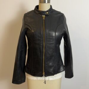 Vintage Branded Motorcycle Leather Jacket XS Petite Heavy Cowhide Made in USA